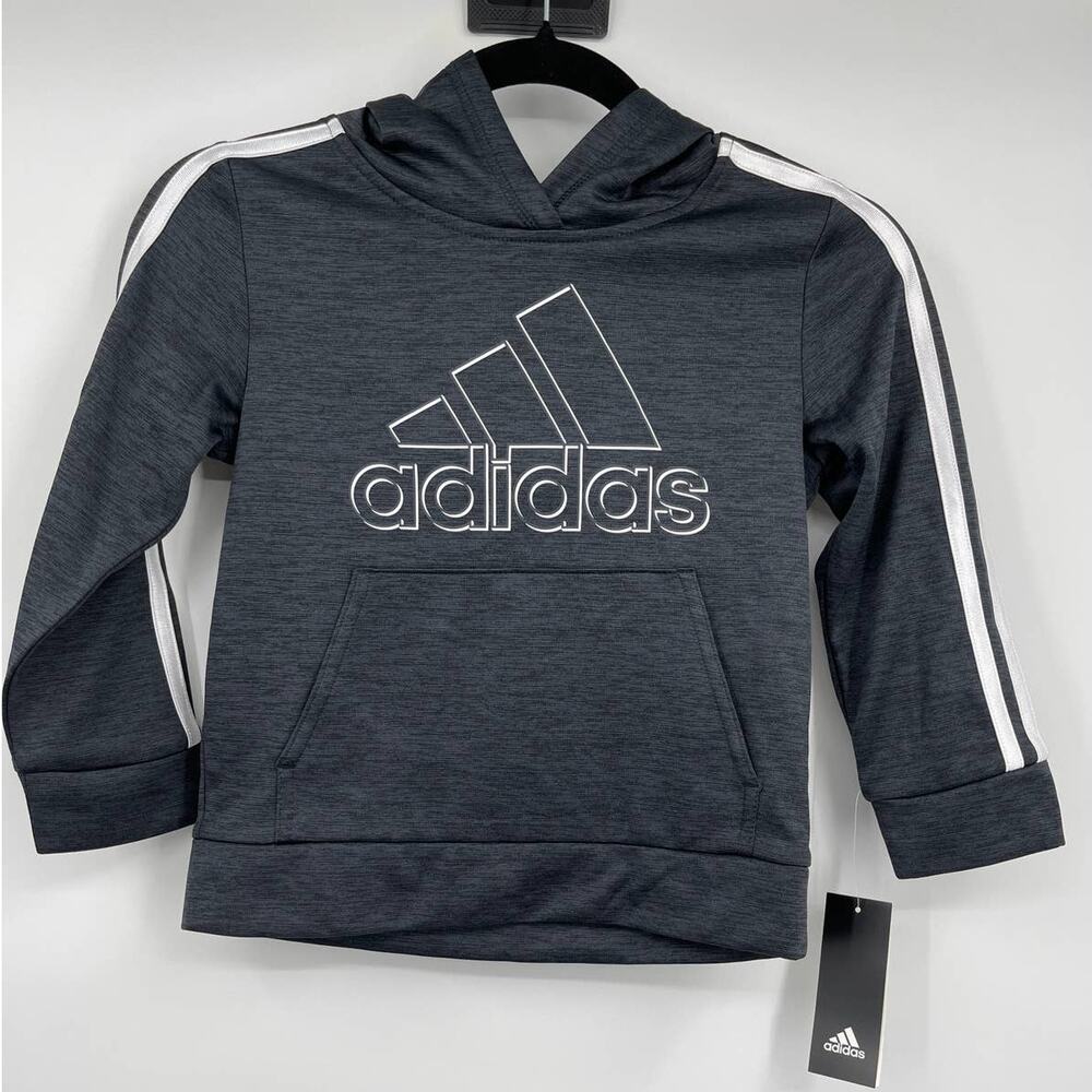 Adidas Boys Black Pullover Hoodie Long Sleeve Lightweight Jacket Kids NEW Sz 5